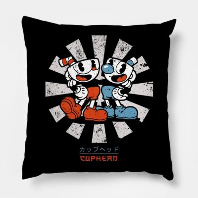 Cuphead Retro Japanese Throw Pillow Official Cuphead Merch