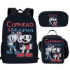 Cuphead Mugman Schoolbag 3pcs set Anime Cartoon Boys Girls Oxford Waterproof Backpack Lunch Bag Pencil Case 4 - Cuphead Store