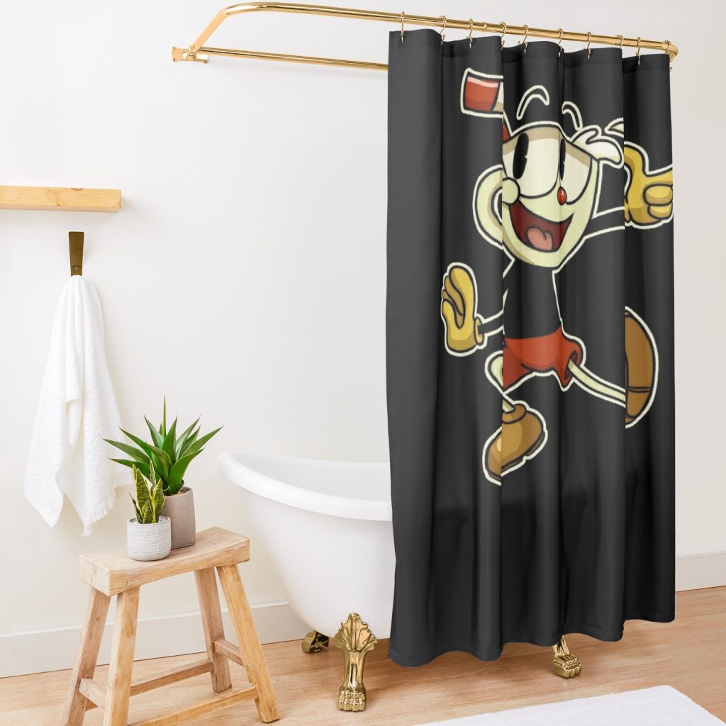 Cuphead , Cuphead, Cuphead And Mugman, Cuphead Game, Cagney Carnation, Cuphead Cagney Carnati Shower Curtain Official Cuphead Merch