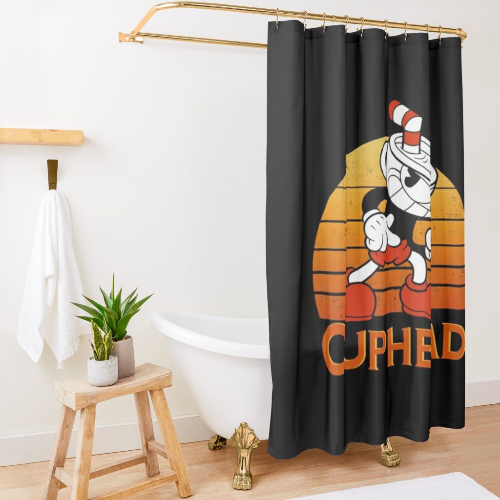 Cuphead Vintage Sunset Shower Curtain Official Cuphead Merch