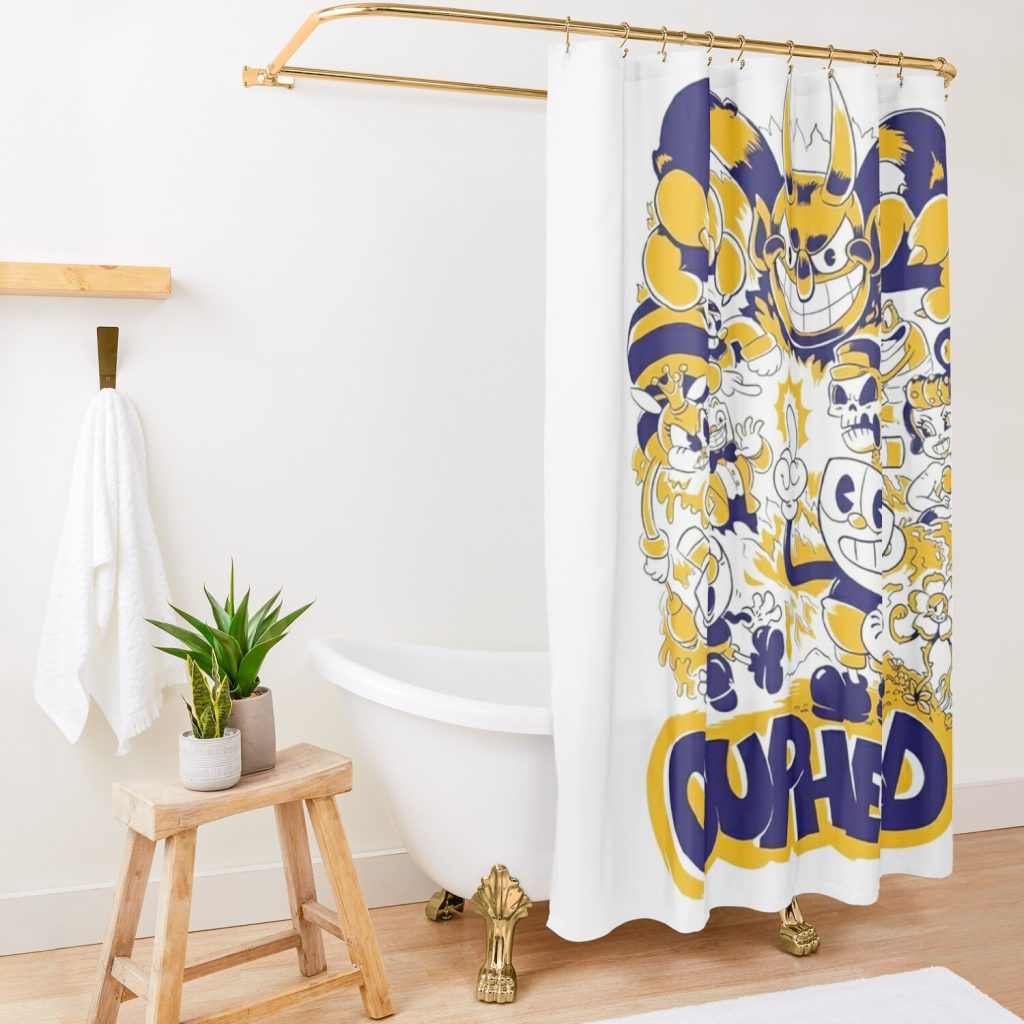 The Cuphead Vintage Shower Curtain Official Cuphead Merch